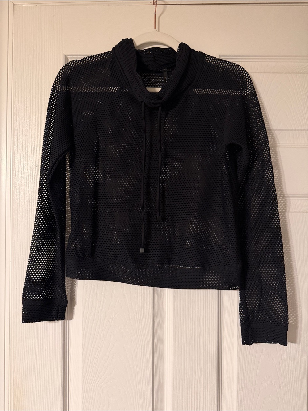 Koral Black Mesh Cowl-Neck Pullover Hoodie